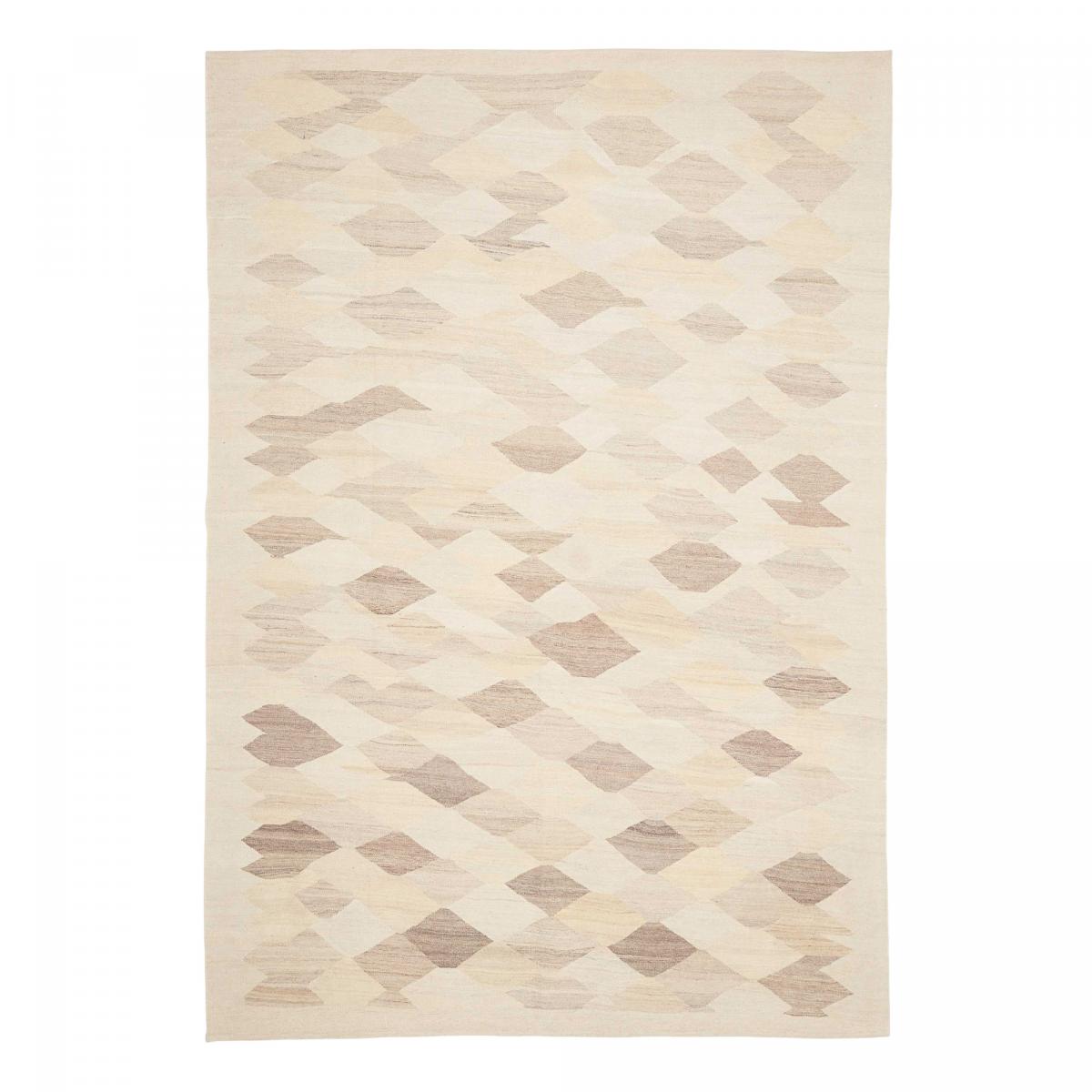 Tapis kilim, motif géométrique authentique, tissé plat, KELIM KU 4 crème, beige, UN AMOUR DE TAPIS