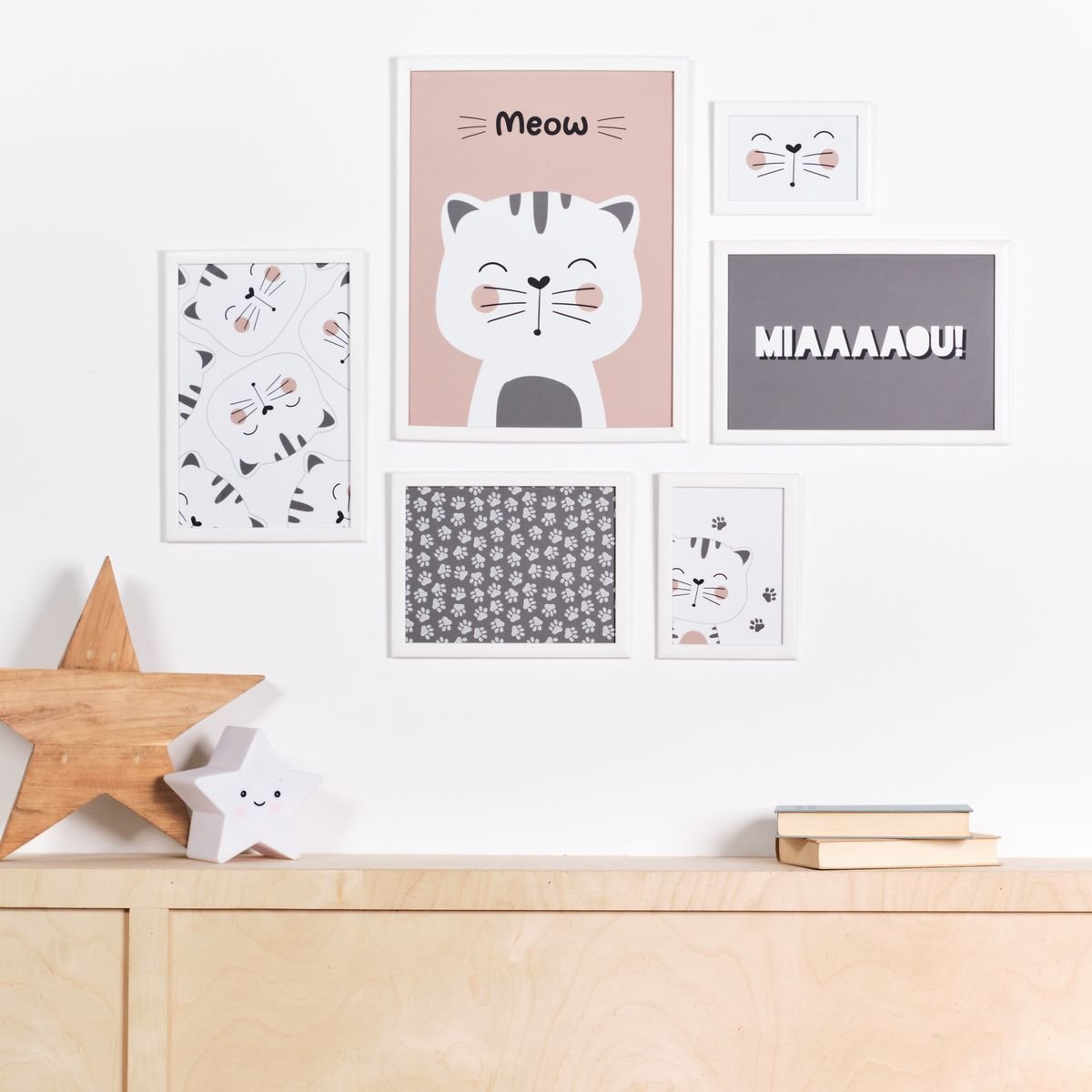 Lot 6 de cadres photos animalier bois FUNNY blanc, FACTORY