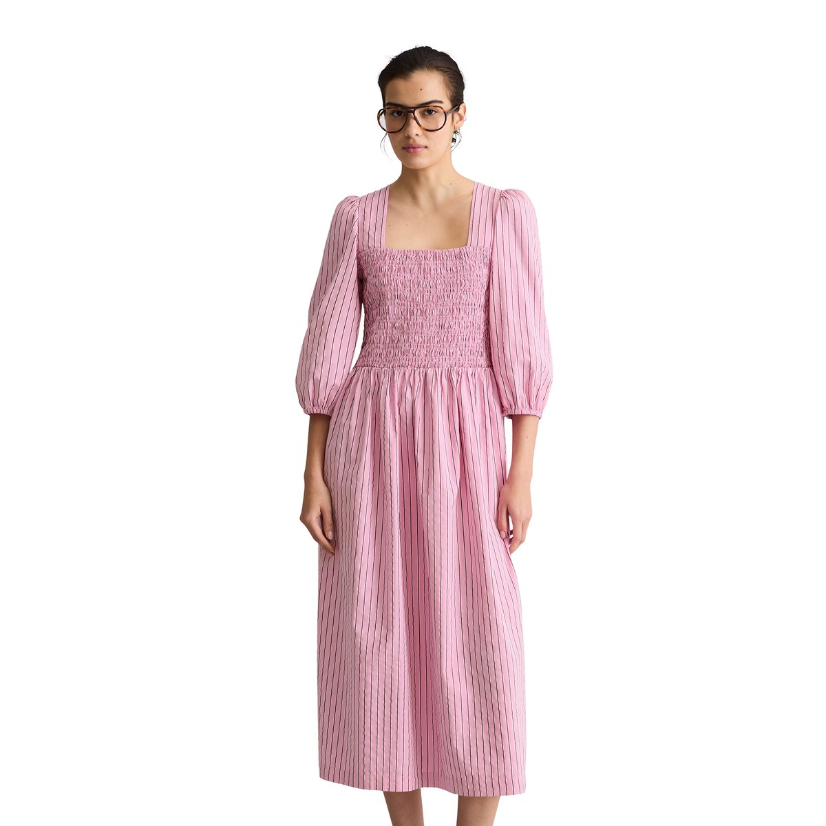 Robe à rayures avec partie supérieure smockée rose, MARC O’POLO DENIM