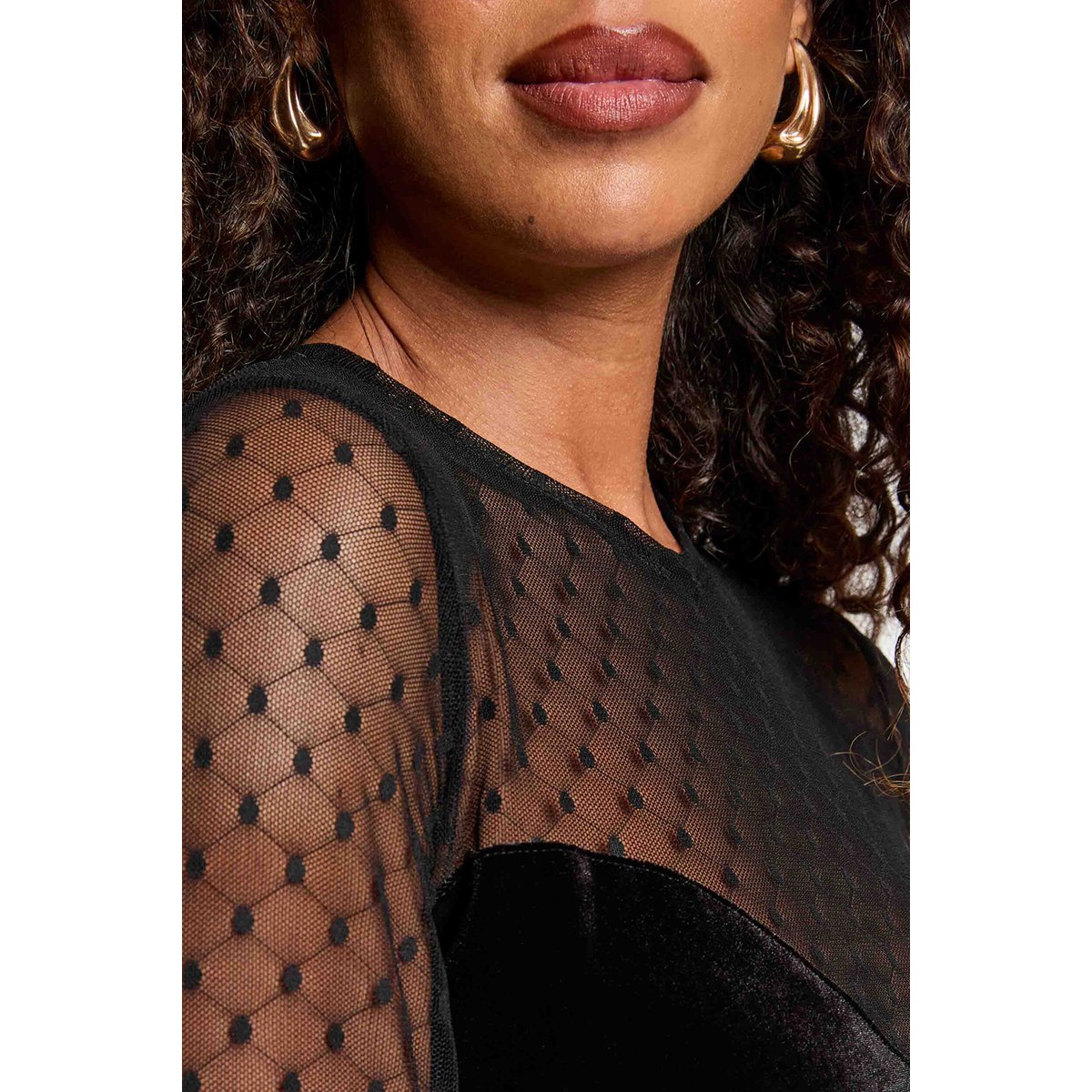T-shirt velours manches longues noir, MORGAN