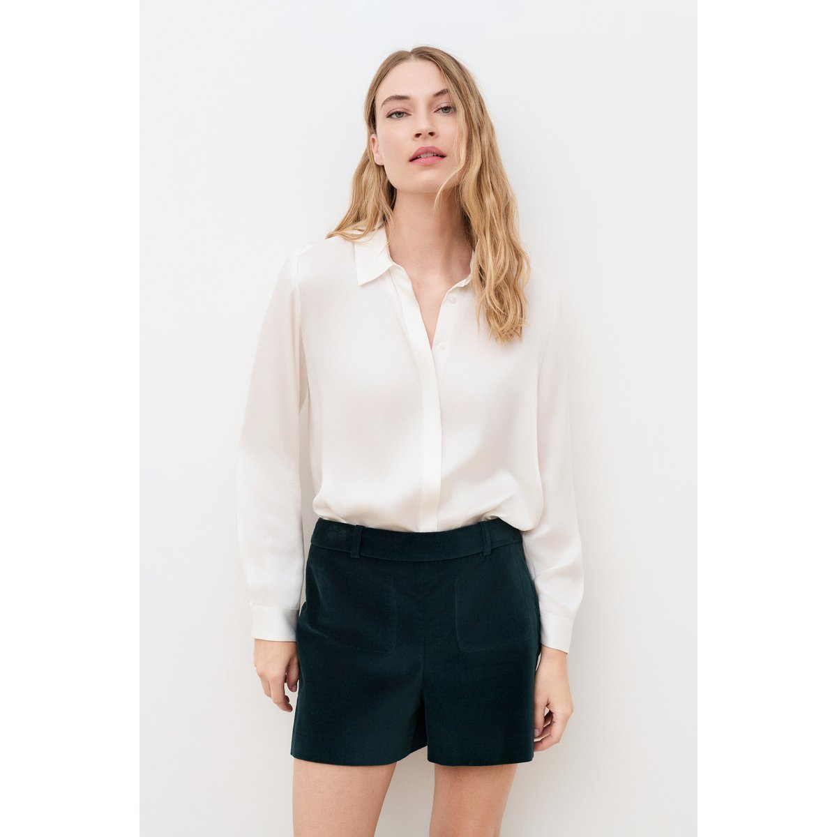 Short droit en velours SCINDY vert canard, CAROLL