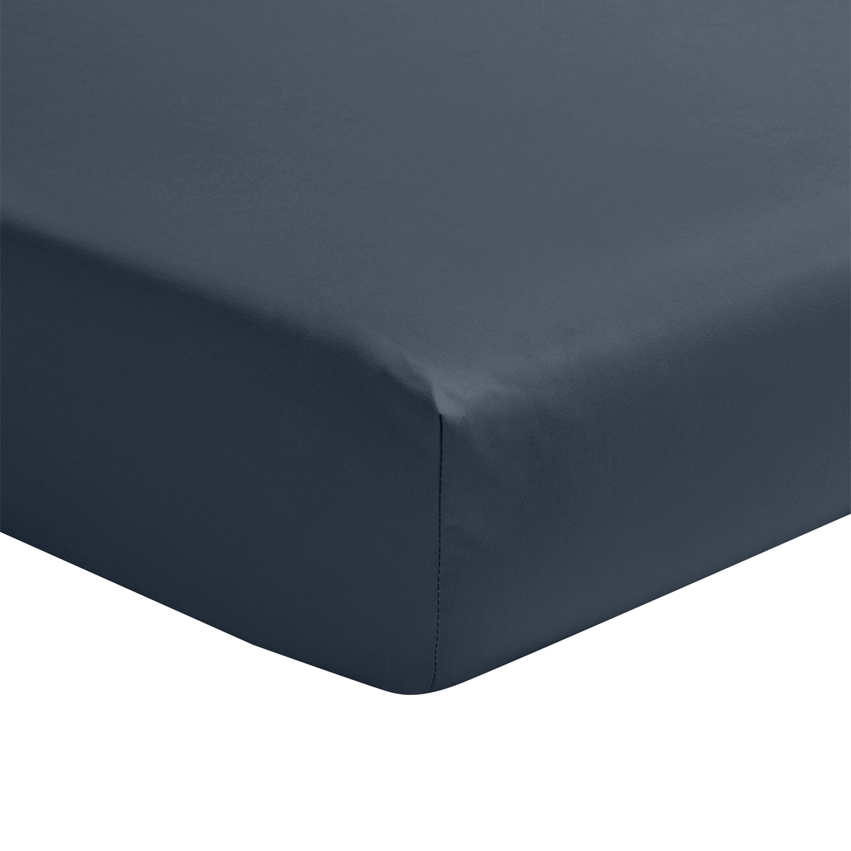 Drap housse uni en satin de coton, bonnet de 30cm, PALAZZO bleu nuit, ESSIX
