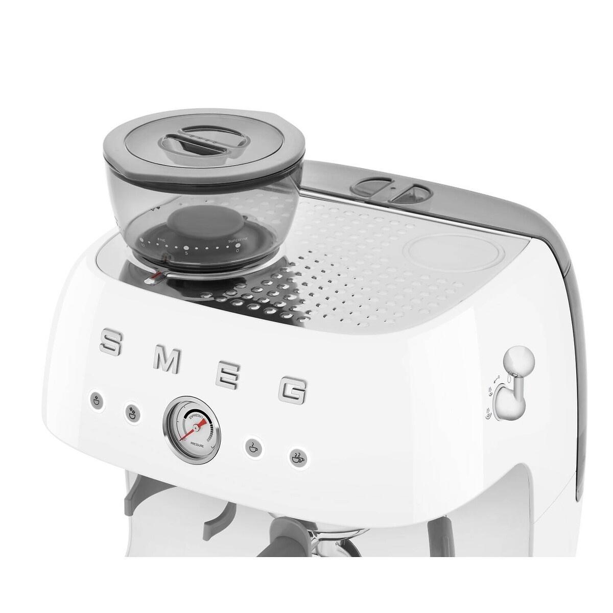 Retro Espresso Coffee Machine with Built in Grinder - EGF03 white, SMEG
