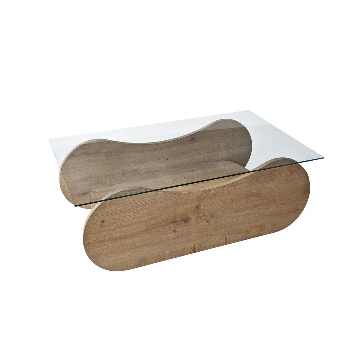 Table basse base luge - plateau verre SALTA chêne, PIER IMPORT