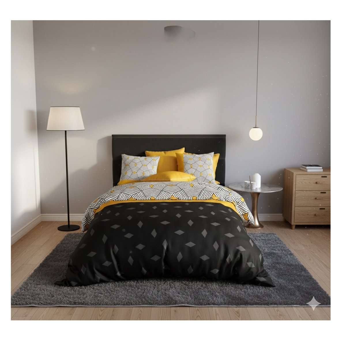 Housse couette + taie Geometrique faro jaune, EDEN