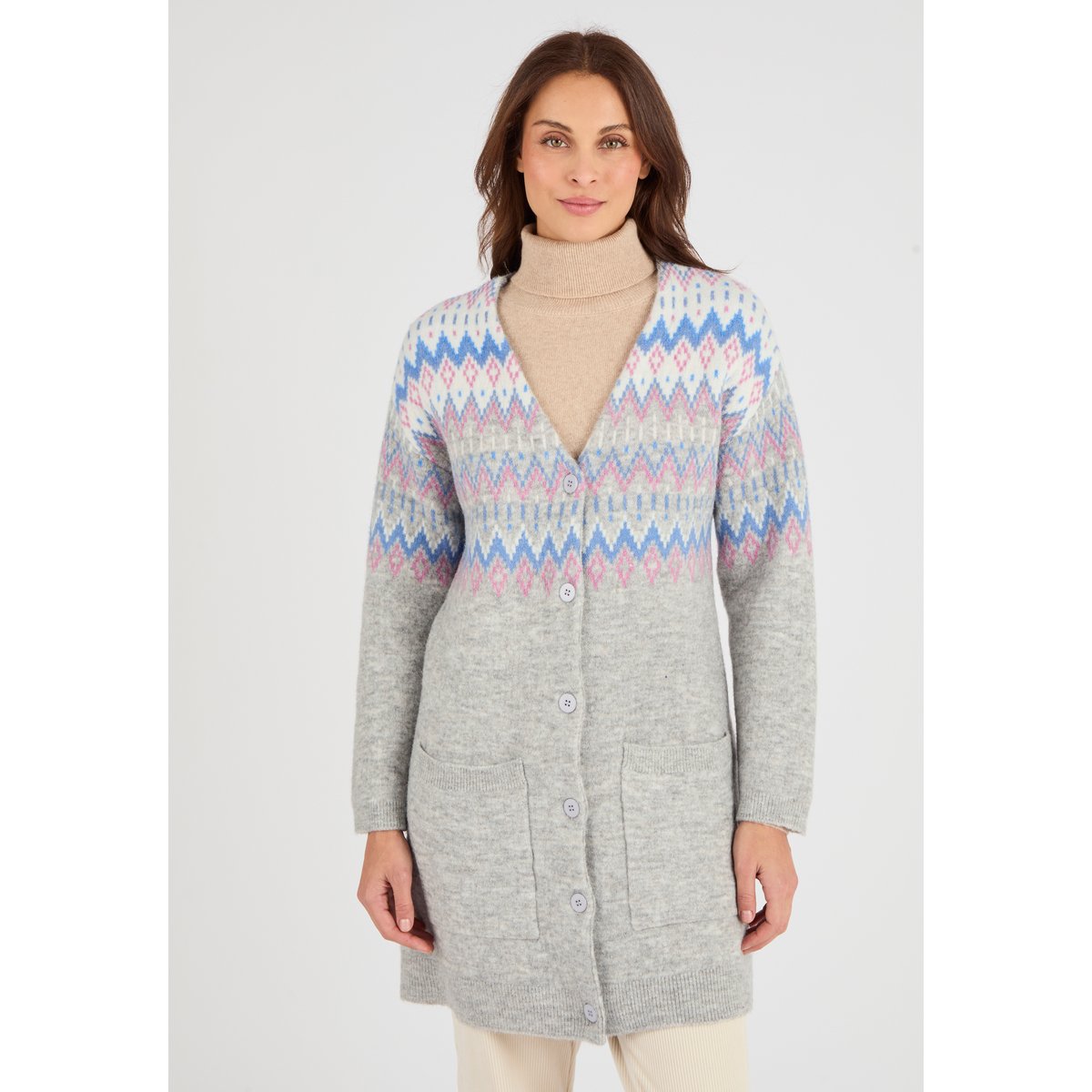 Gilet long jacquard Thermolactyl gris, DAMART