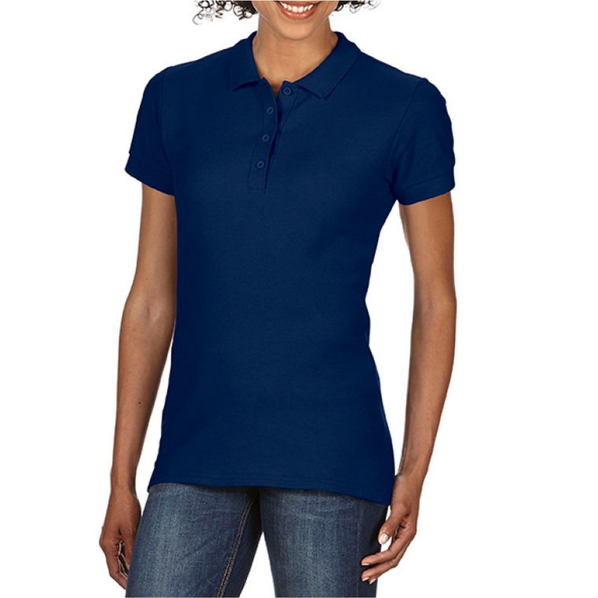 Polo uni semi-cintré bleu marine, GILDAN