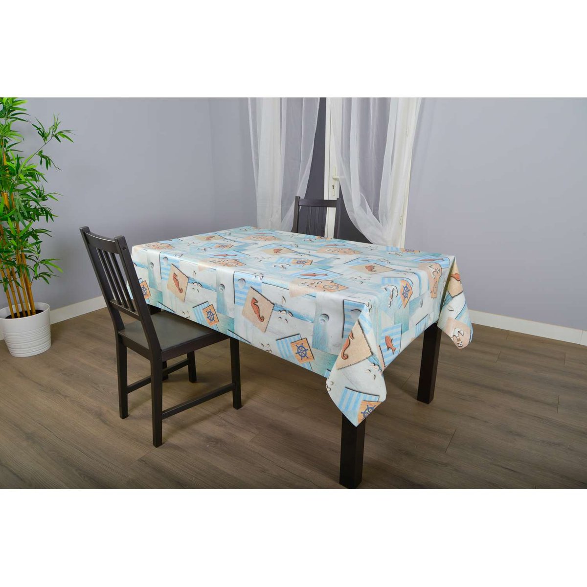 Nappe en toile cirée rectangulaire grand format HYPO bleu, TOILINUX
