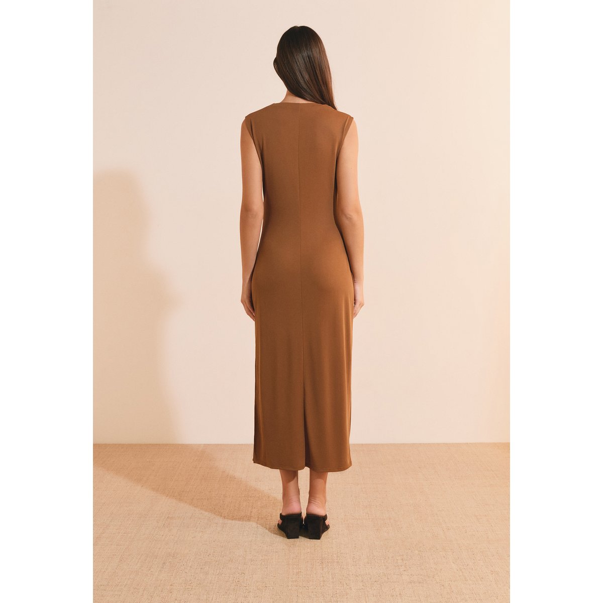 Robe longue drapée REVA marron, ETAM