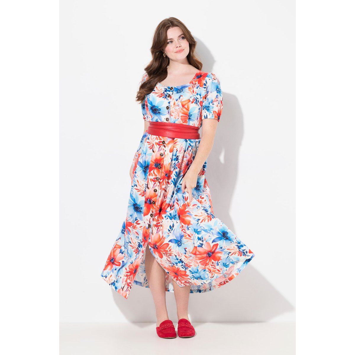 Robe maxi en lin mélangé bleu roi, ULLA POPKEN