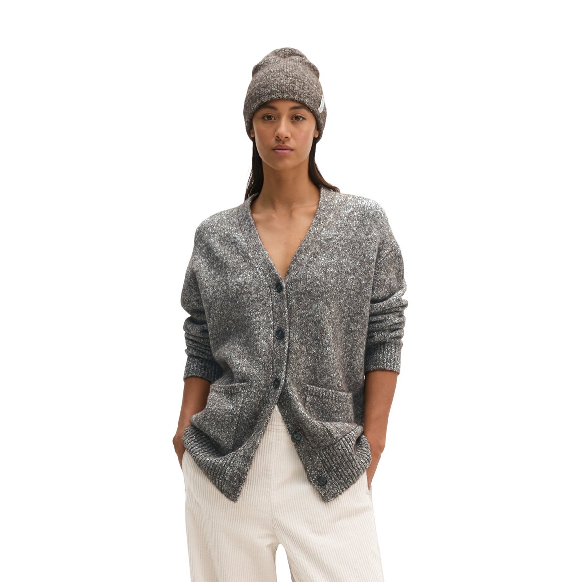 Cardigan long et ample en un mélange douillet de coton bio et de laine d'alpaga marron fonce, MARC O'POLO