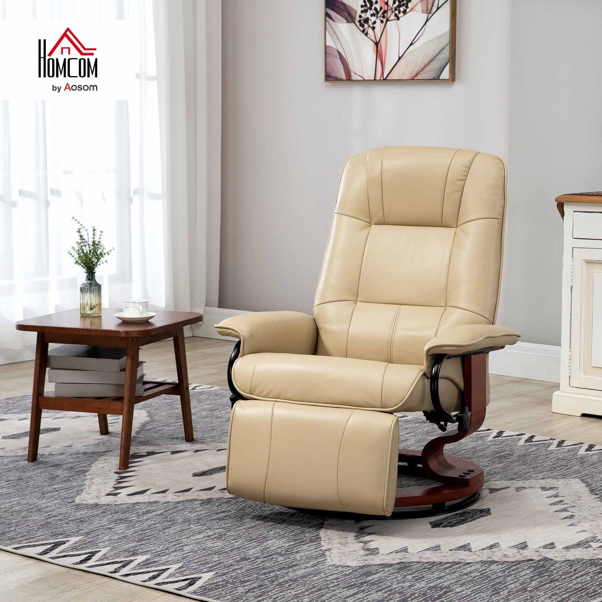 Fauteuil inclinable Revêtement synthétique crème, HOMCOM