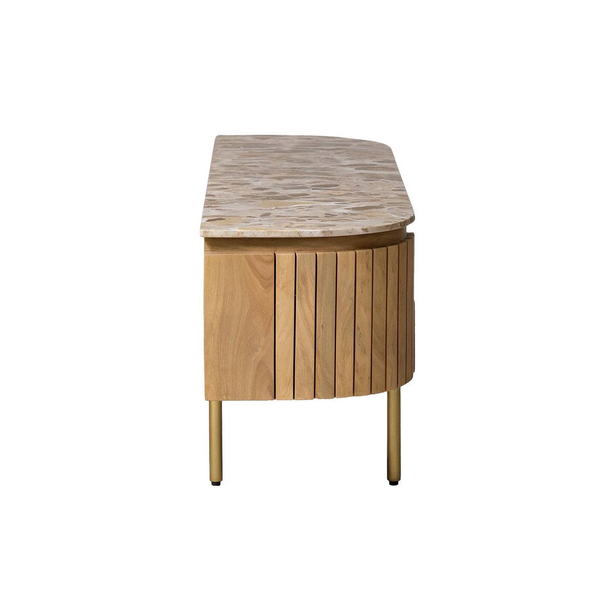 Meuble TV en marbre et bois de manguier CYRENE bois clair, MADE IN MEUBLES