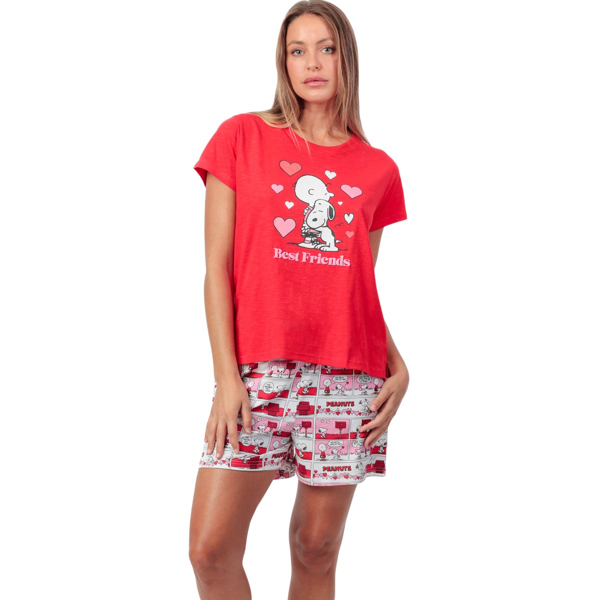 Pyjama short t-shirt Love Valentines Peanuts rouge, ADMAS