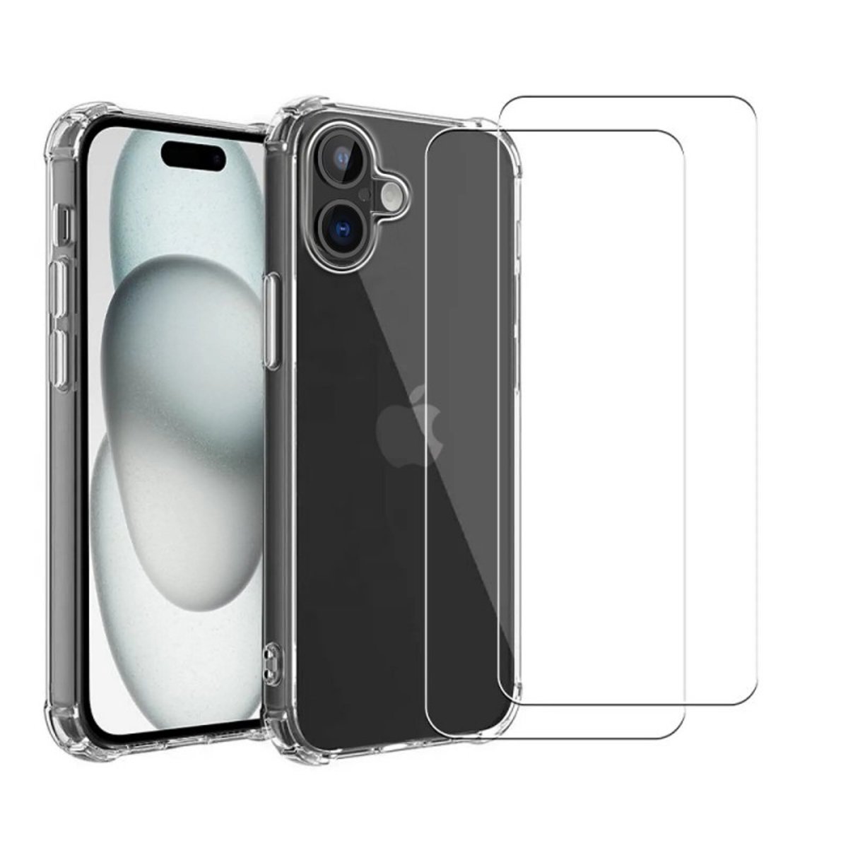Coque iPhone 16 antichoc + 2 vitres transparent, EVETANE