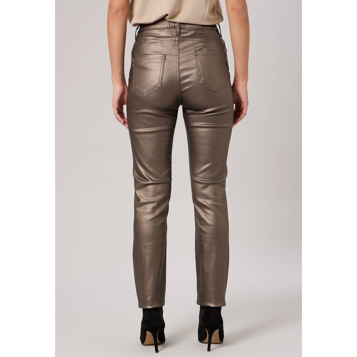 Pantalon slim femme en toile enduite LYSIE taupe, DEELUXE