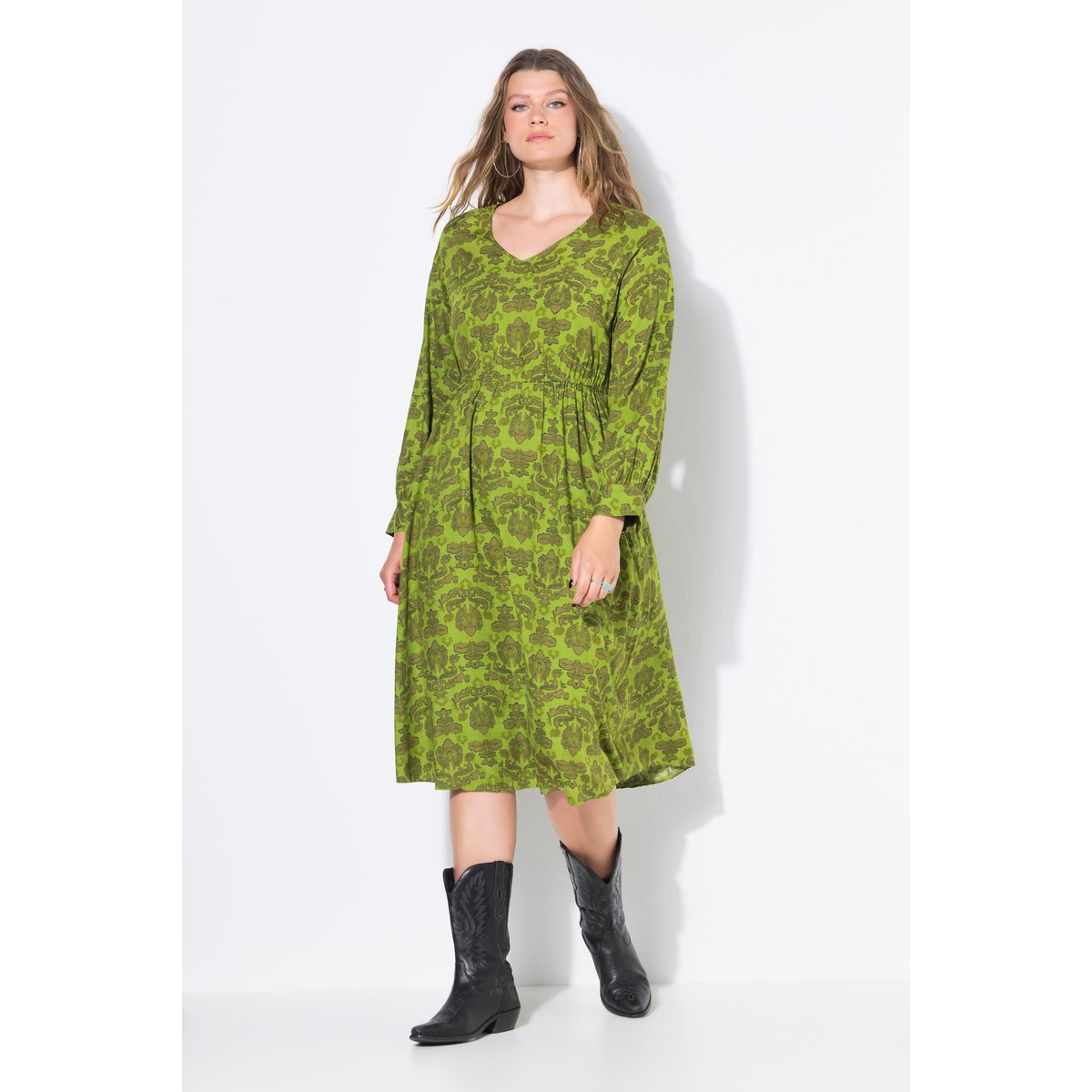 Robe midi, coupe évasée. Ruban élastique petit pois, STUDIO UNTOLD