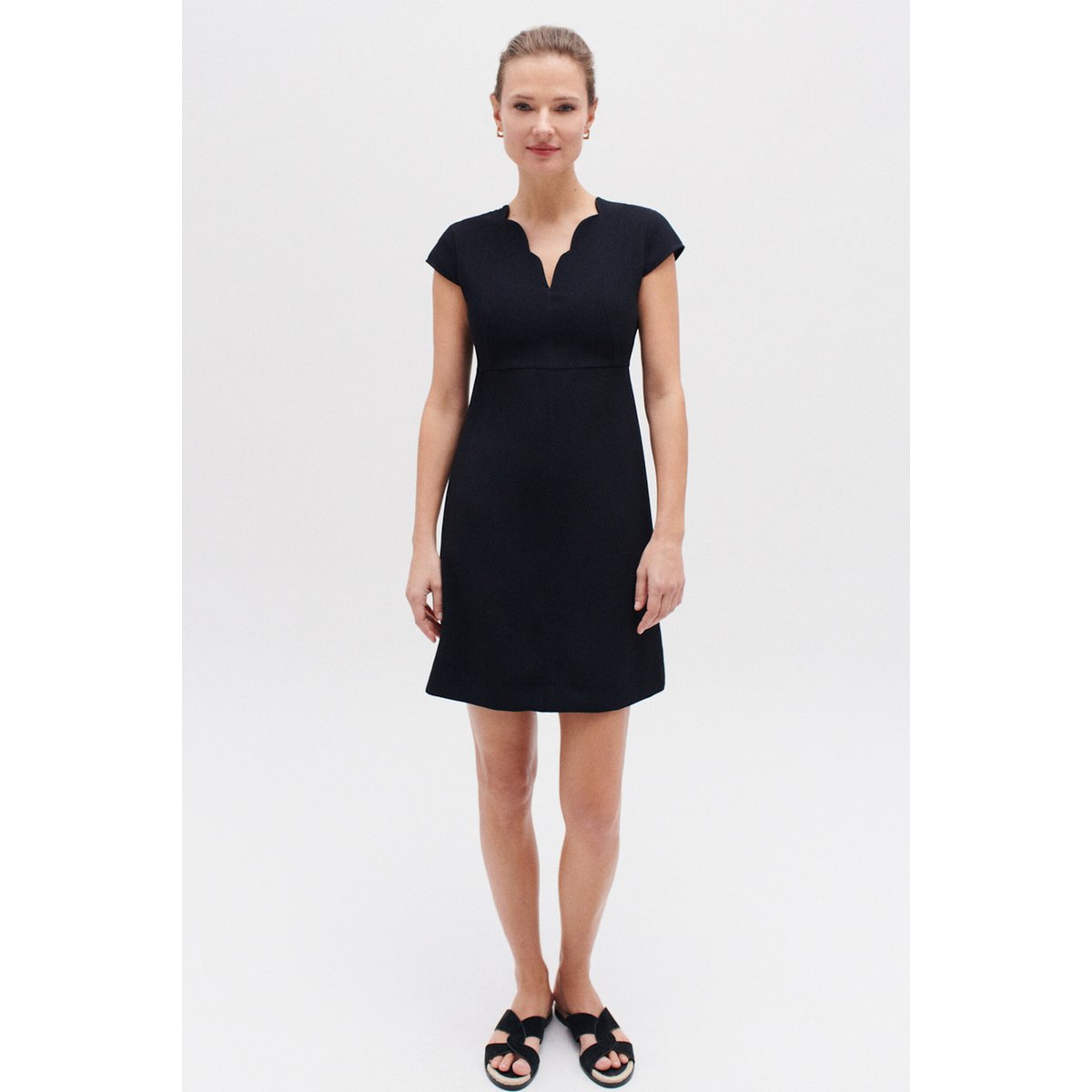 Robe droite col V MYRAB bleu marine, CAROLL