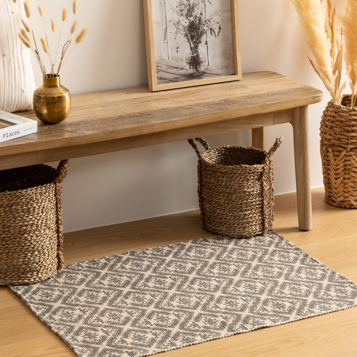 Tapis imprimé ALBAN noir, ATMOSPHERA