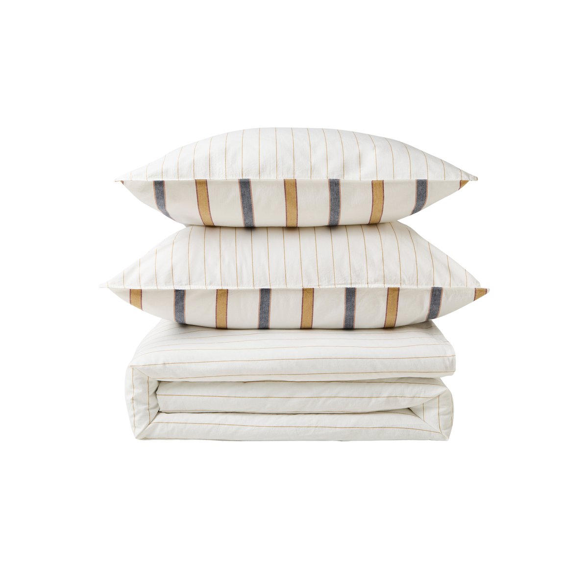 Housse de couette coton ORIGINE ivoire rayure bicolore, CARRE BLANC