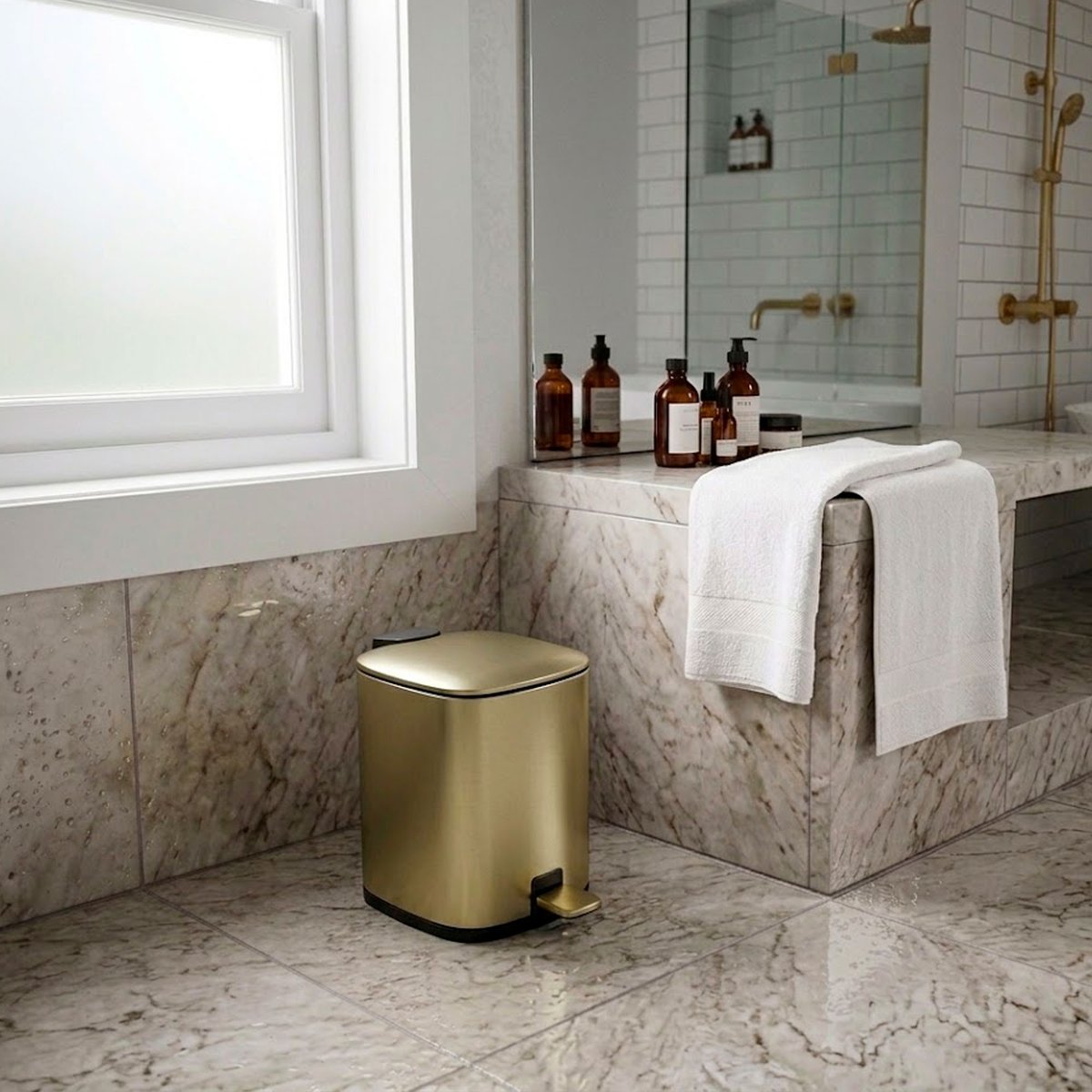 Poubelle salle de bain métal doré mat 3L doré, WADIGA