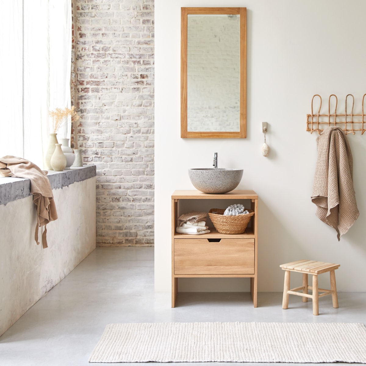 Meuble Salle De Bain en Chêne massif, KWARTO naturel, TIKAMOON