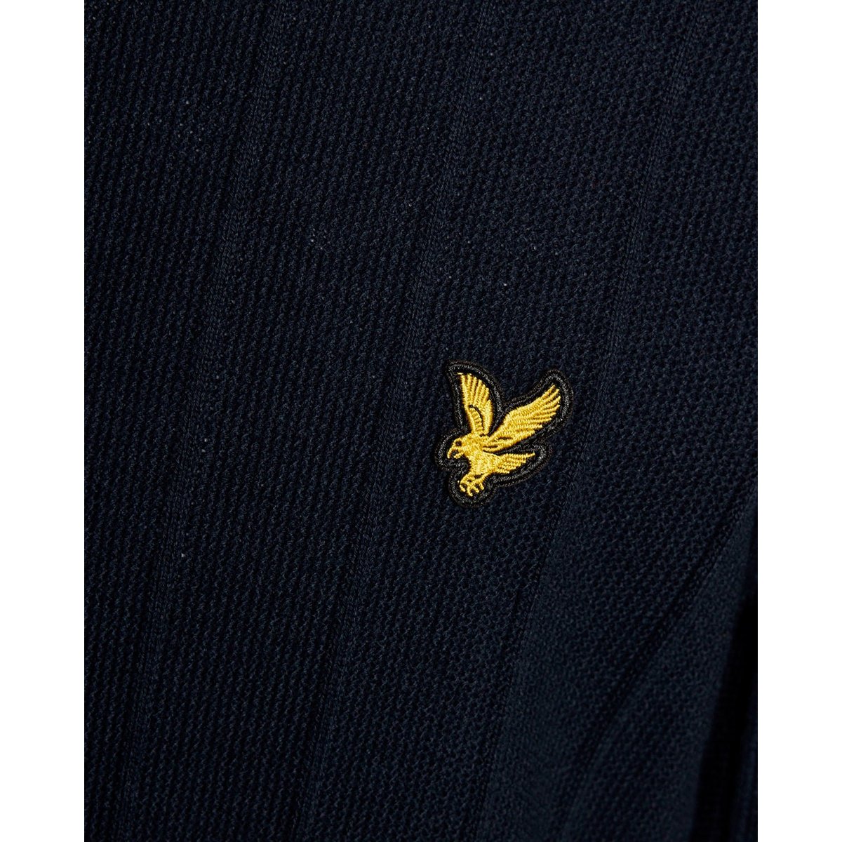 Pull à liserés contrastés en piqué bleu foncé marine, LYLE & SCOTT