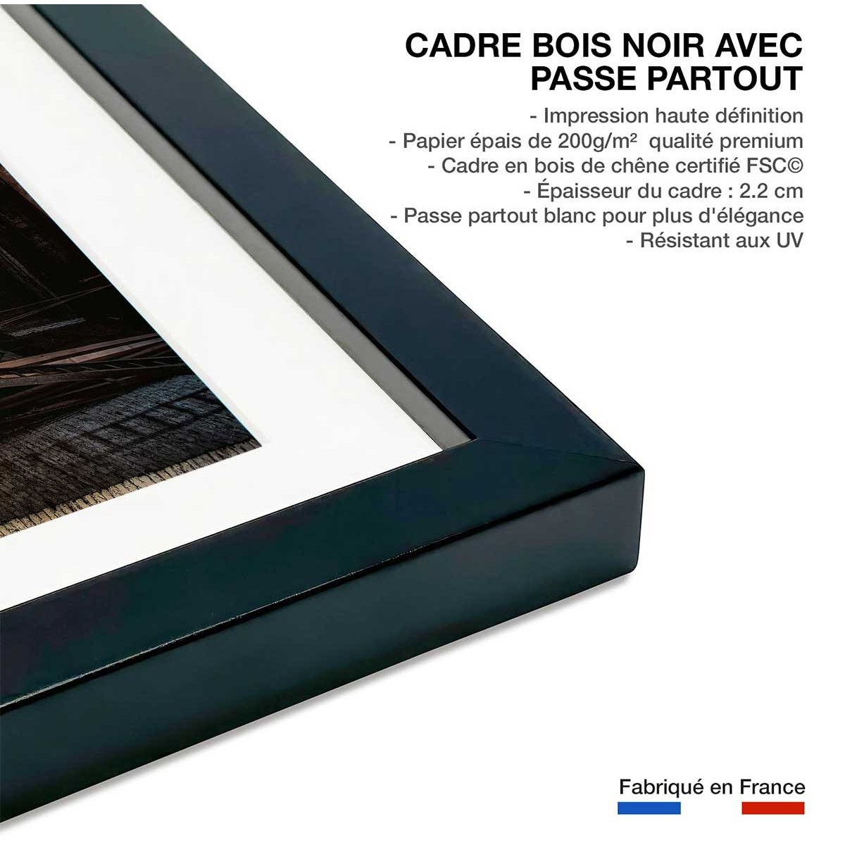 Affiche show interrompu - affiche + cadre en bois - noir, HEXOA