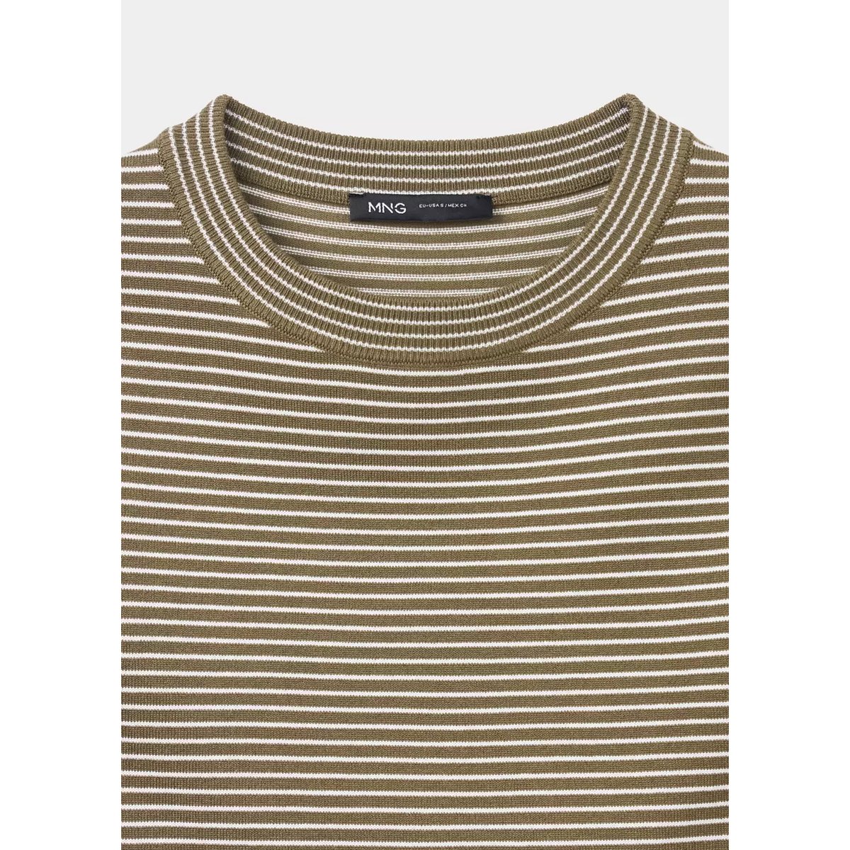 Pull en maille fine à rayures kaki, MANGO