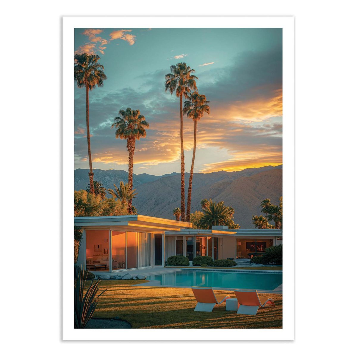 Affiche d'art - Palm Springs Golden Sunset - Philippe Hugonnard couleur unique, WALL EDITIONS