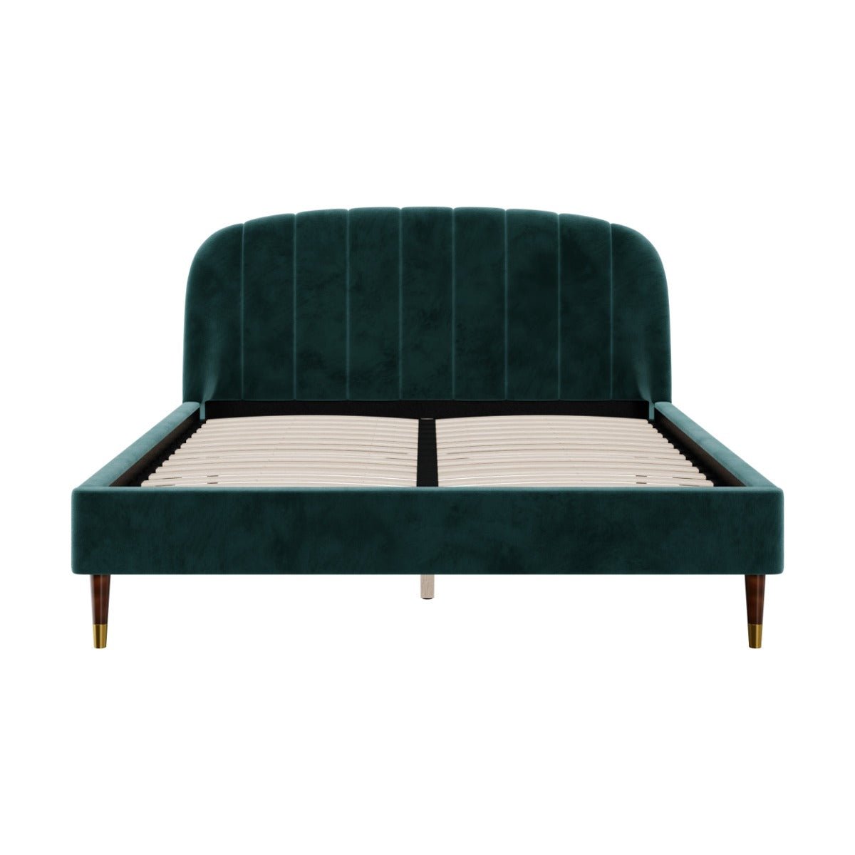 Lit double en velours et pieds - GALA vert, MAISON PAVANE