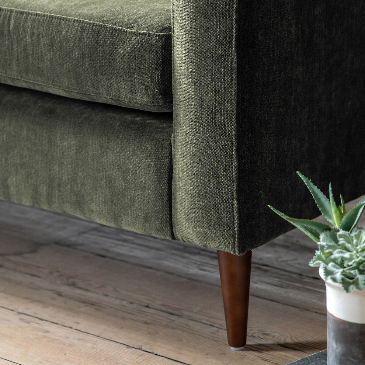 Marchfield Buttoned Soft Brushed 2 Seater Sofa with Dark Wood Legs green, SO'HOME
