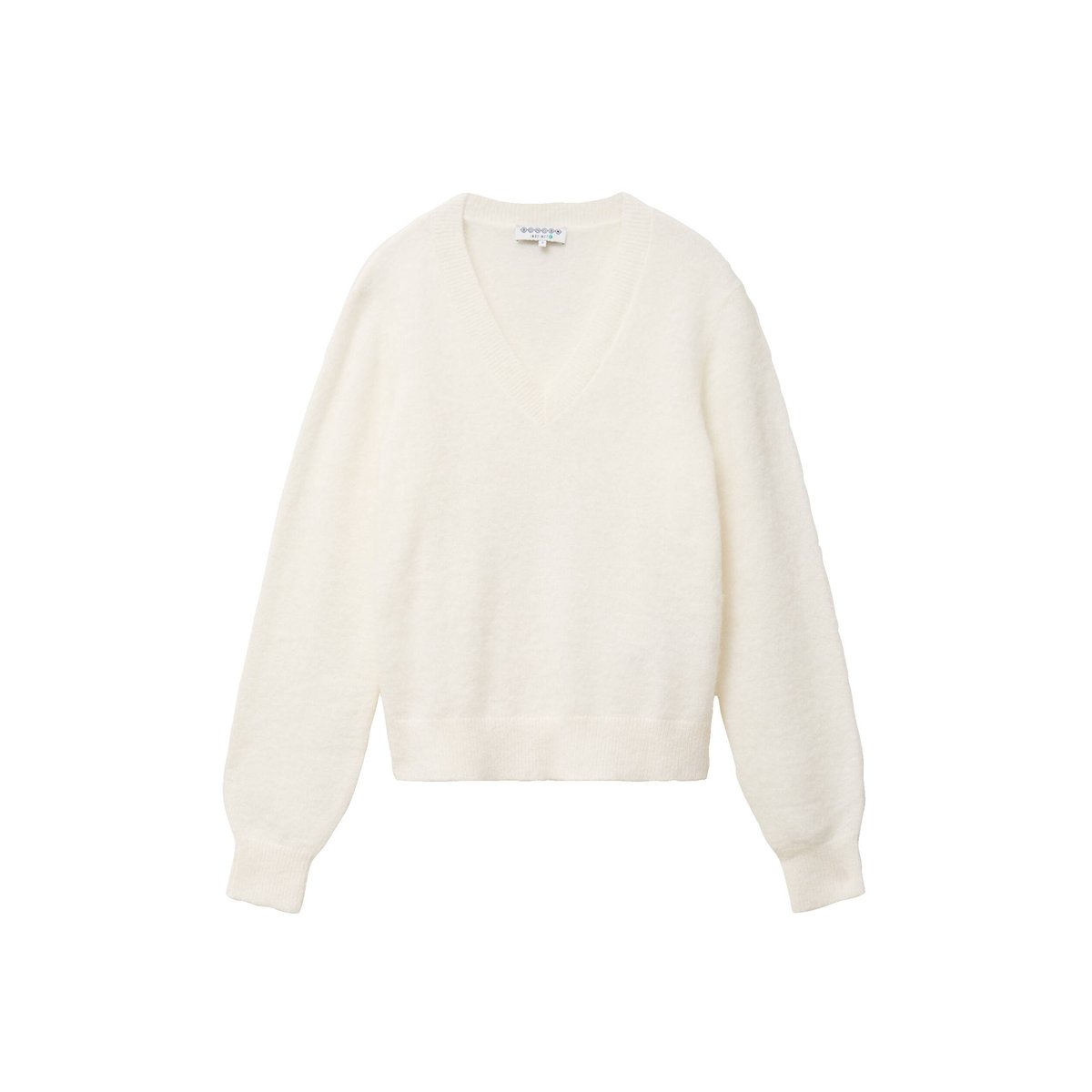 Pull droit col v manches longues ecru, BONOBO