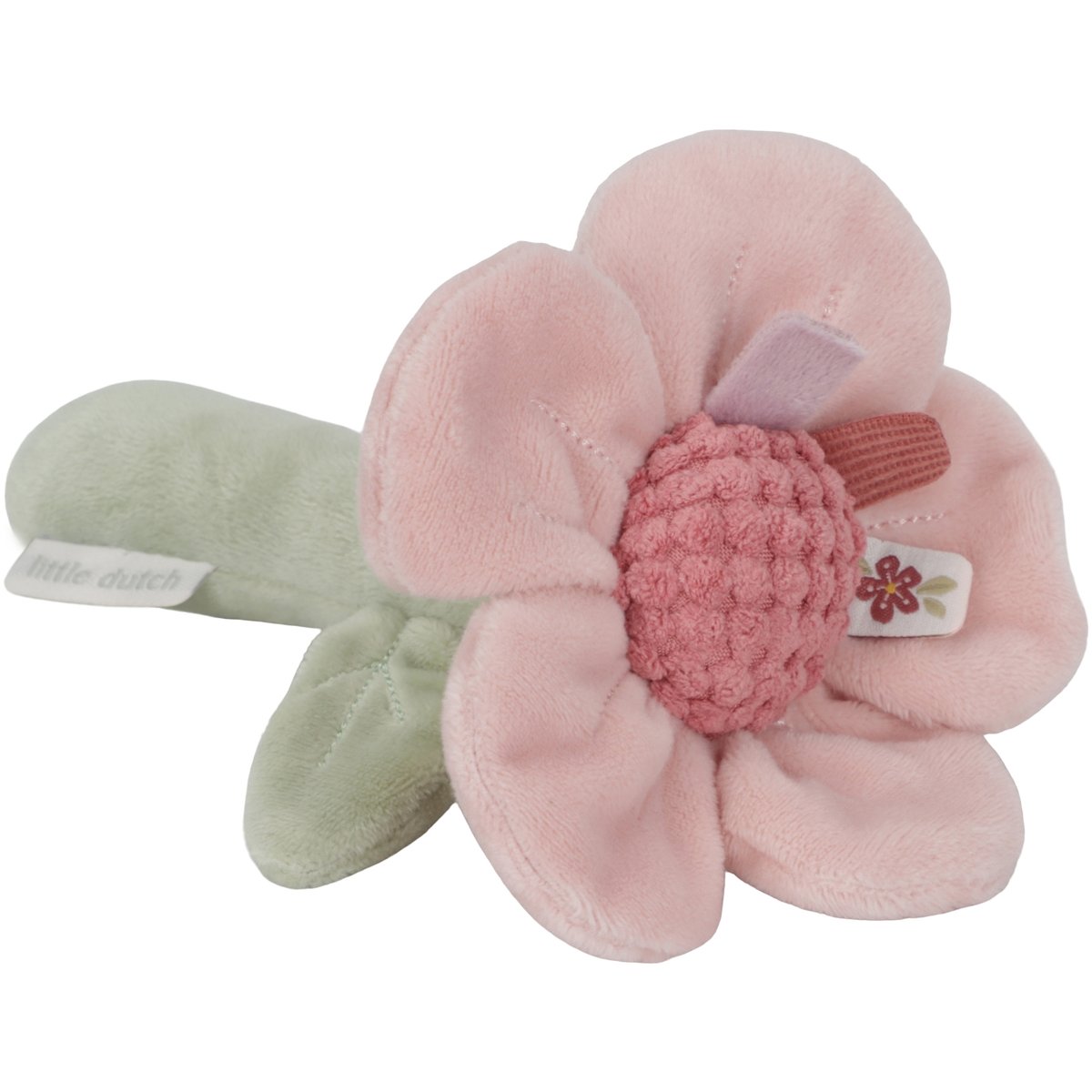 Hochet peluche rose, vert, LITTLE DUTCH