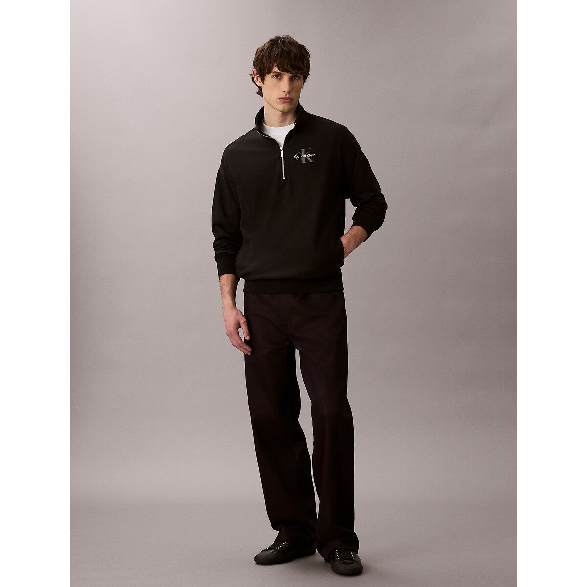 Sweat col montant demi zippé noir, CALVIN KLEIN