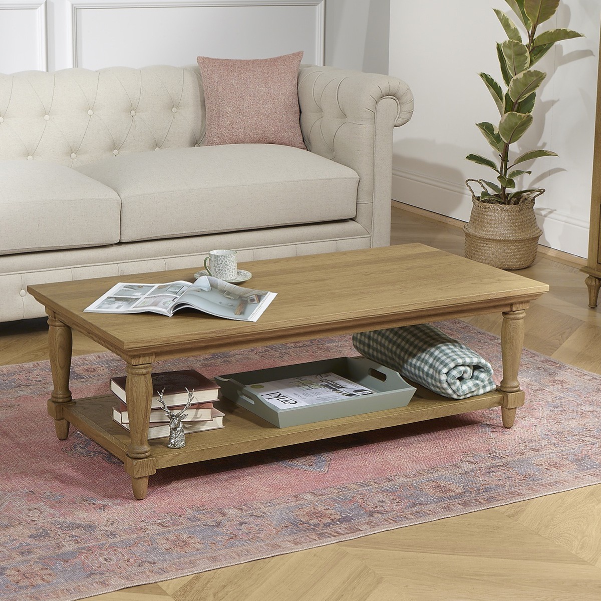 Table basse rectangulaire style shabby chic en chêne EDINBURGH marron, ROBIN DES BOIS