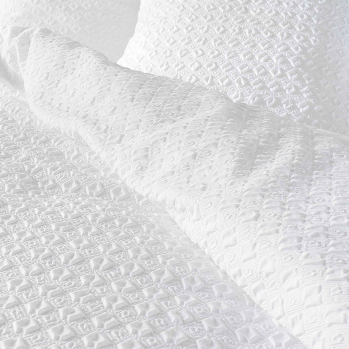 Parure de lit 2 pièces en coton réversible gaufré housse + taie blanc, DOUCEUR D'INTÉRIEUR