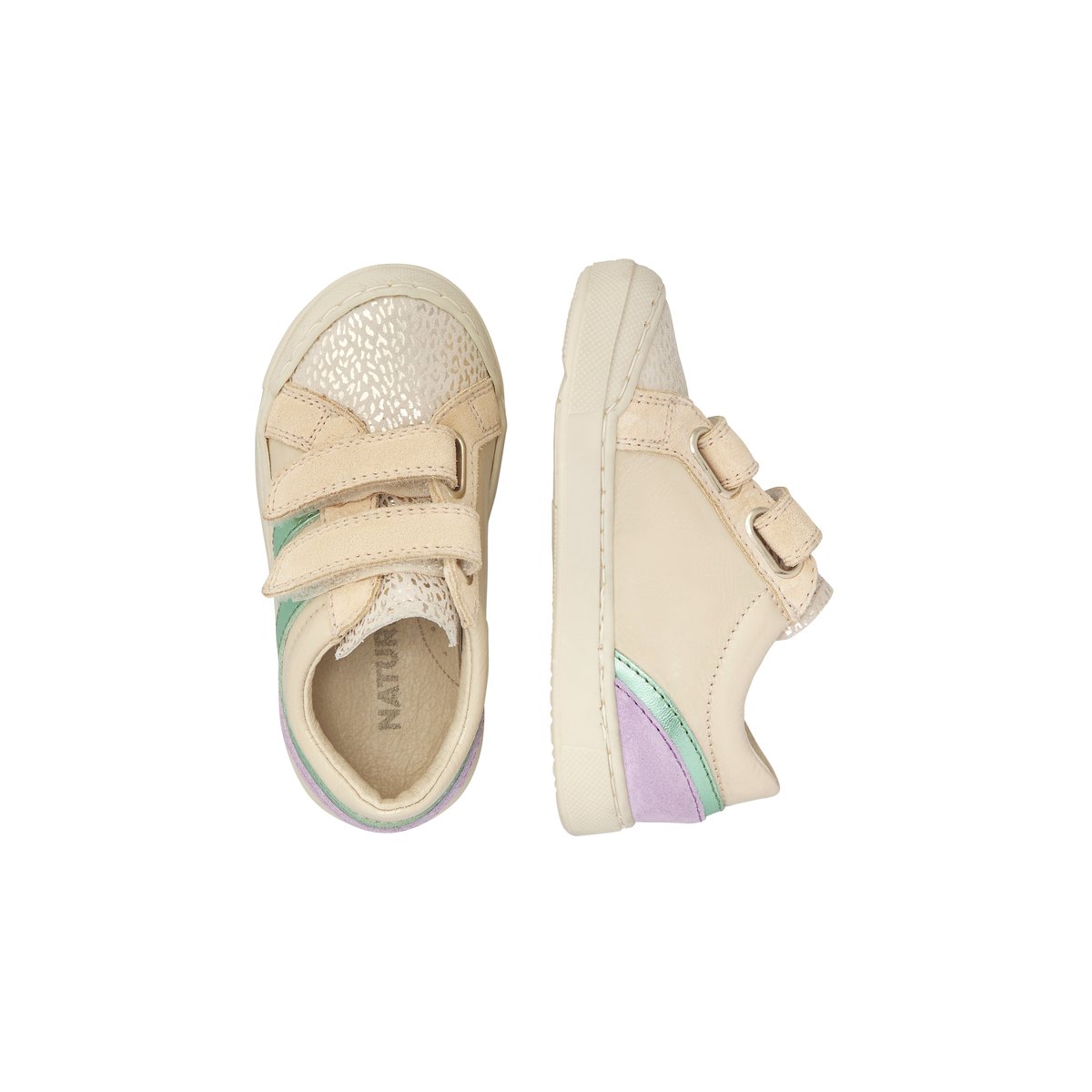 Baskets en cuir et en daim ZYLKA VL platine-blanc crème, NATURINO