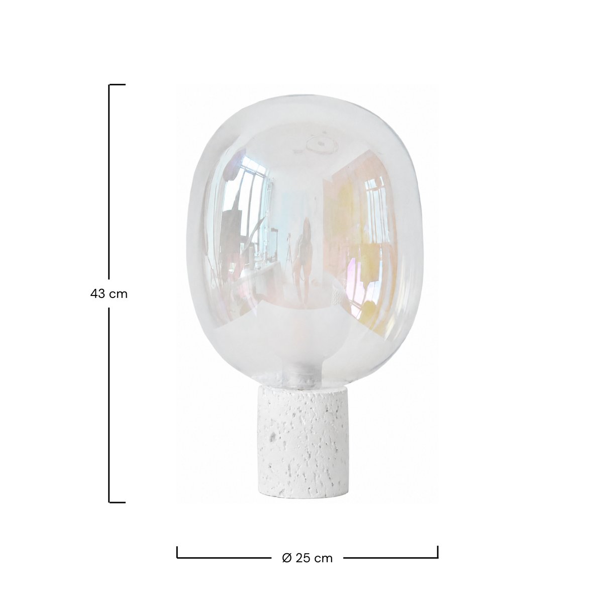 Lampe à poser en verre irisé et béton H43 cm - BULLE blanc, MAISON PAVANE