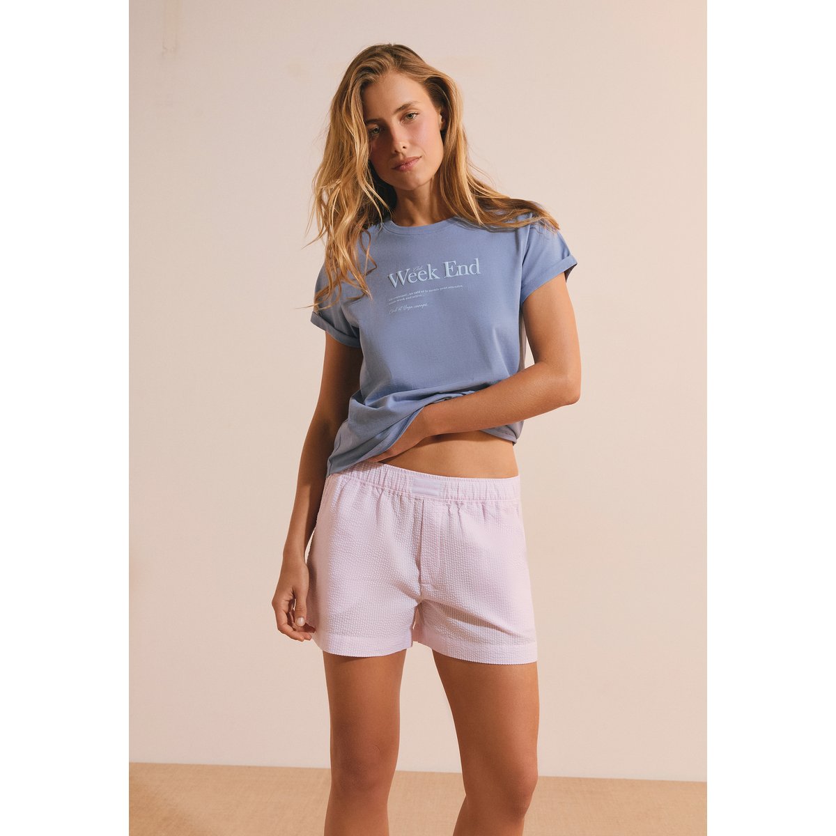 Short de pyjama avec coton gaufré BETTINA rose, ETAM
