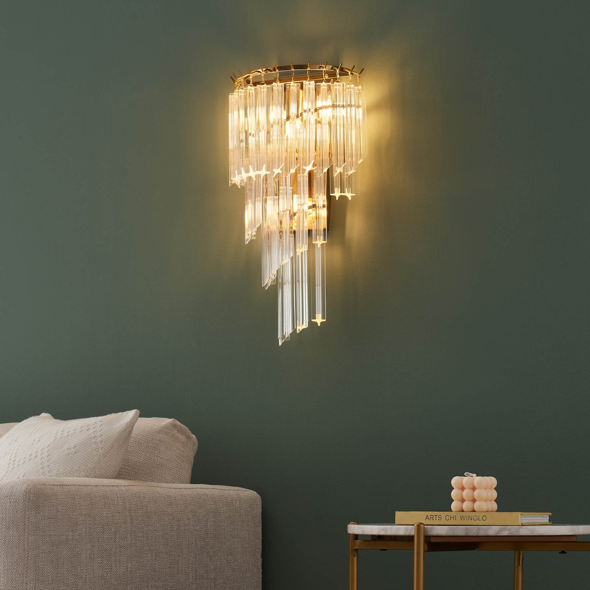 Applique chic à pampilles en cristal - ZEPHIA transparent et doré, KOSILUM