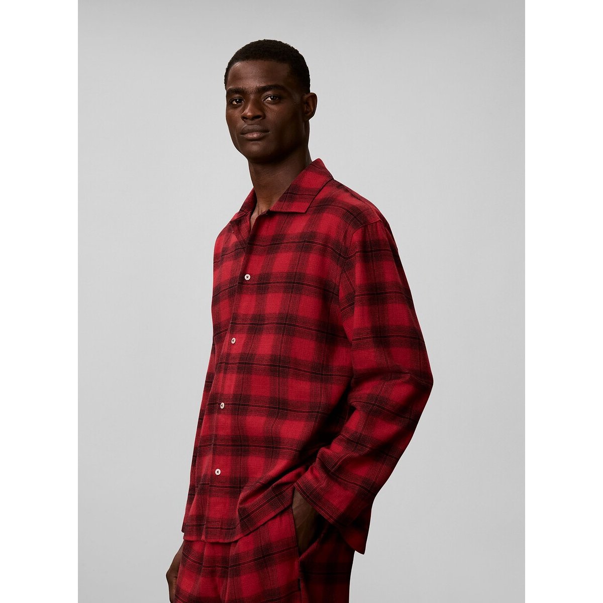 Camicia pigiama, in flanella di cotone quadri bordeaux, CALVIN KLEIN UNDERWEAR