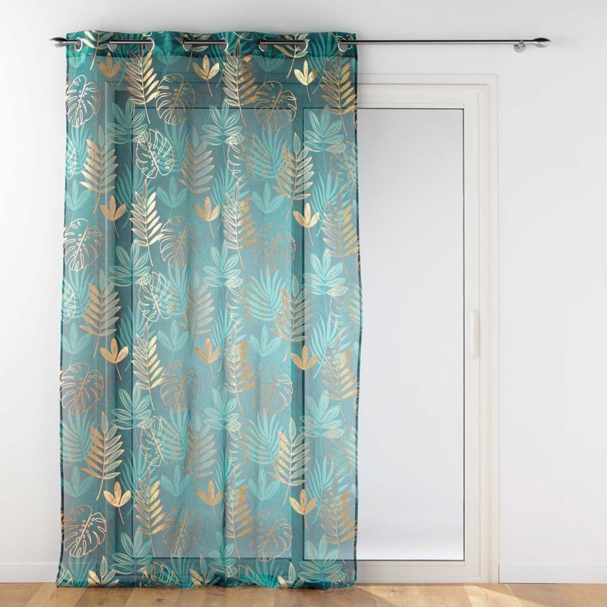 Voilage à œillets 140x240 Sable Métallisé Ornella émeraude vert, DECORATIE