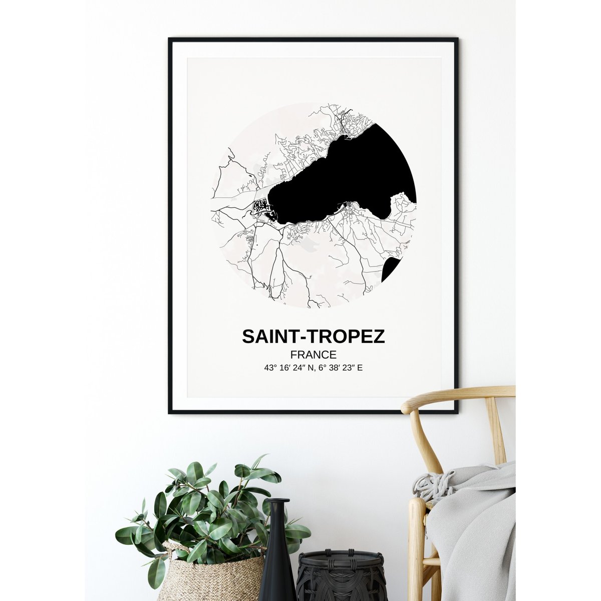 Affiche carte Saint-Tropez blanc, L'AFFICHERIE