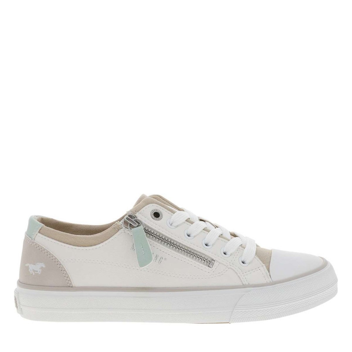 Tennis écrues à talon plat avec des lacets et un zip latéral blanc, MUSTANG