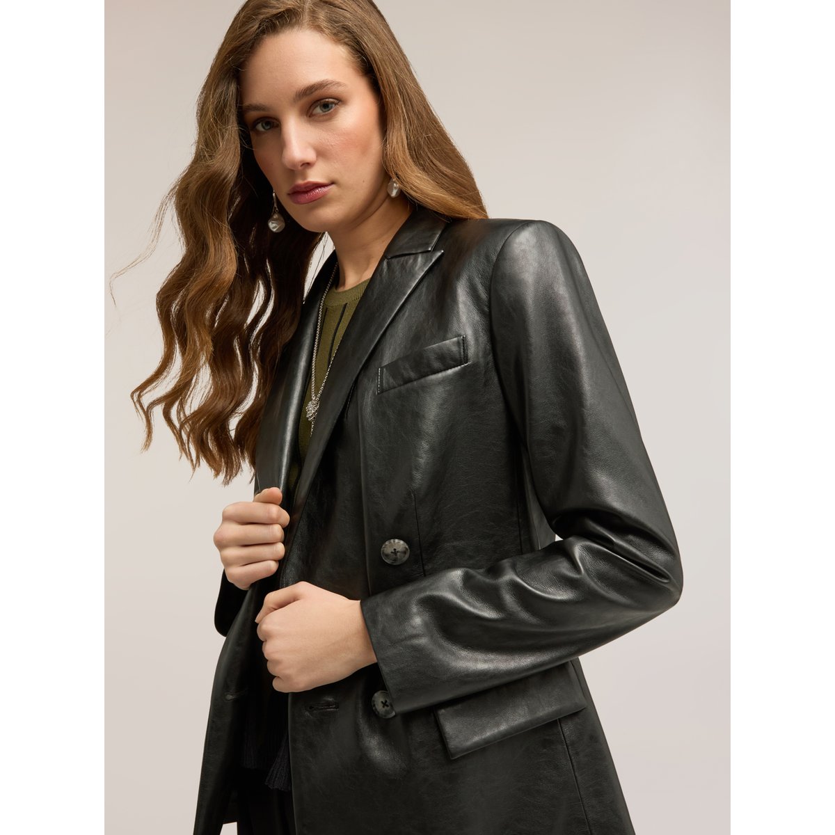 Veste blazer double boutonnage avec revers noir, MOTIVI