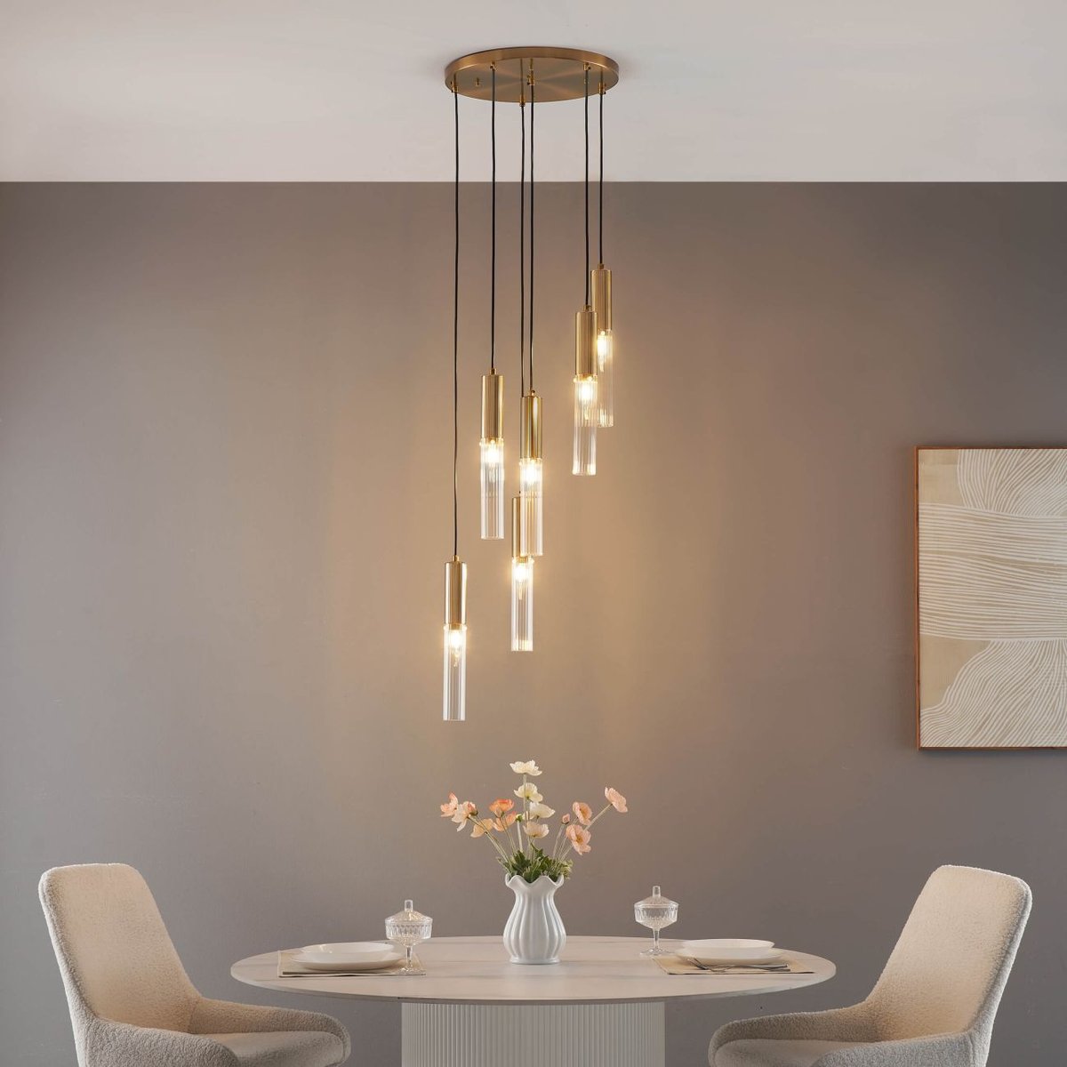 Grande Suspension avec Tubes en Verre - POGGIO transparent et doré, KOSILUM