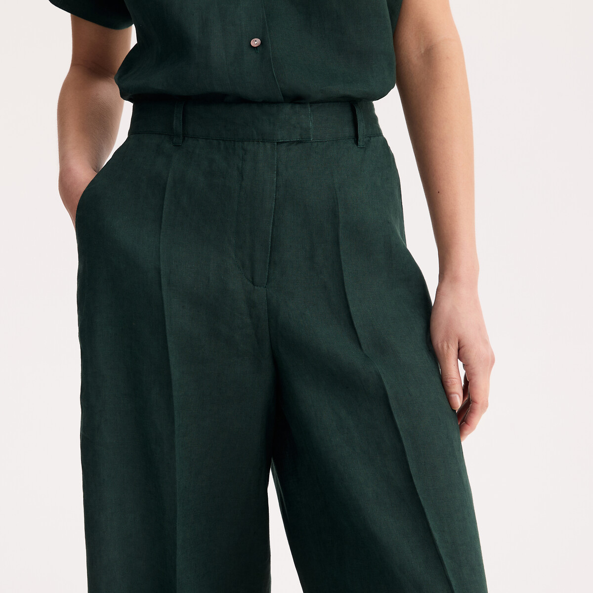 Pantalon large en lin  vert foncé, ANNE WEYBURN