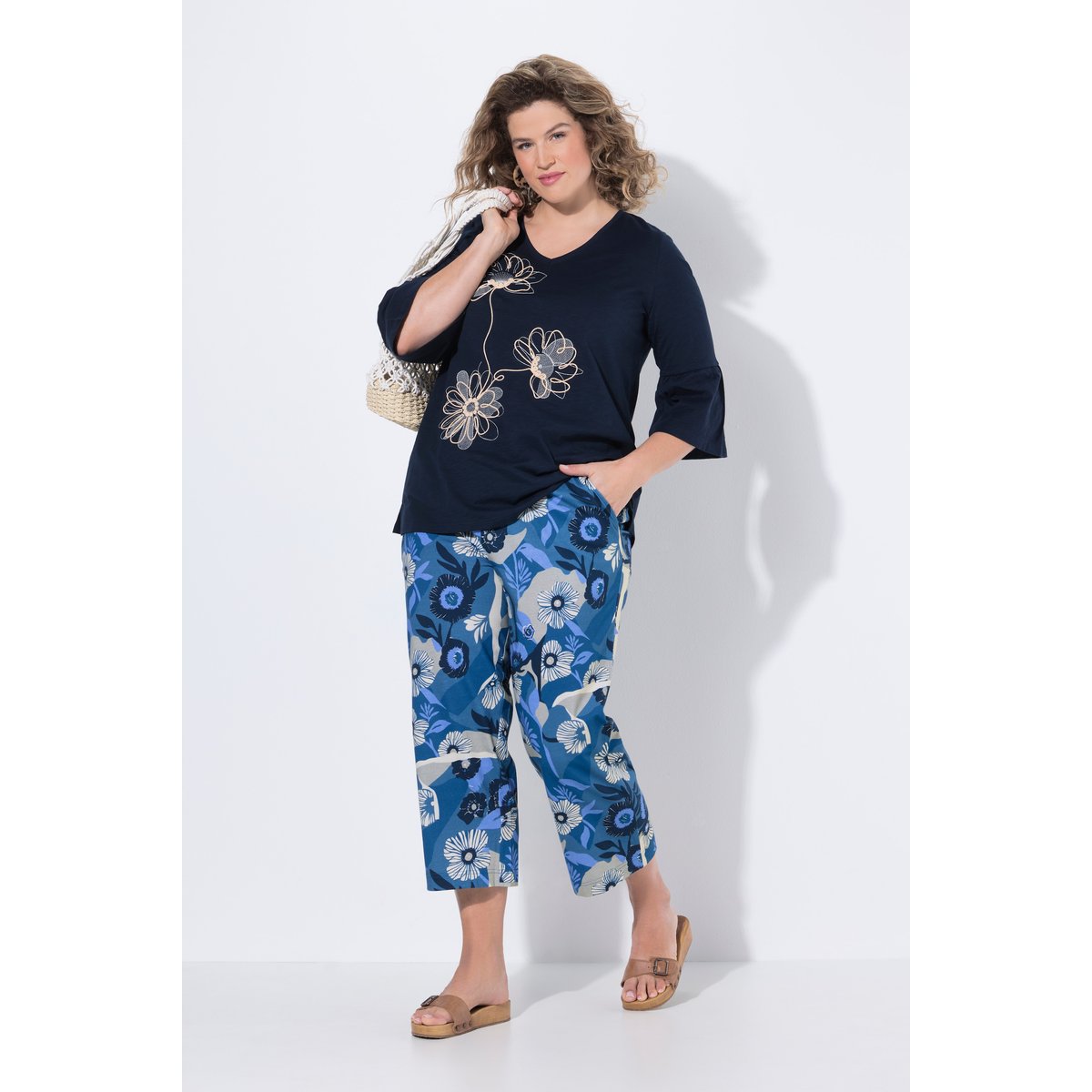 Jupe-culotte en jersey de coton bio bleu jean, ULLA POPKEN