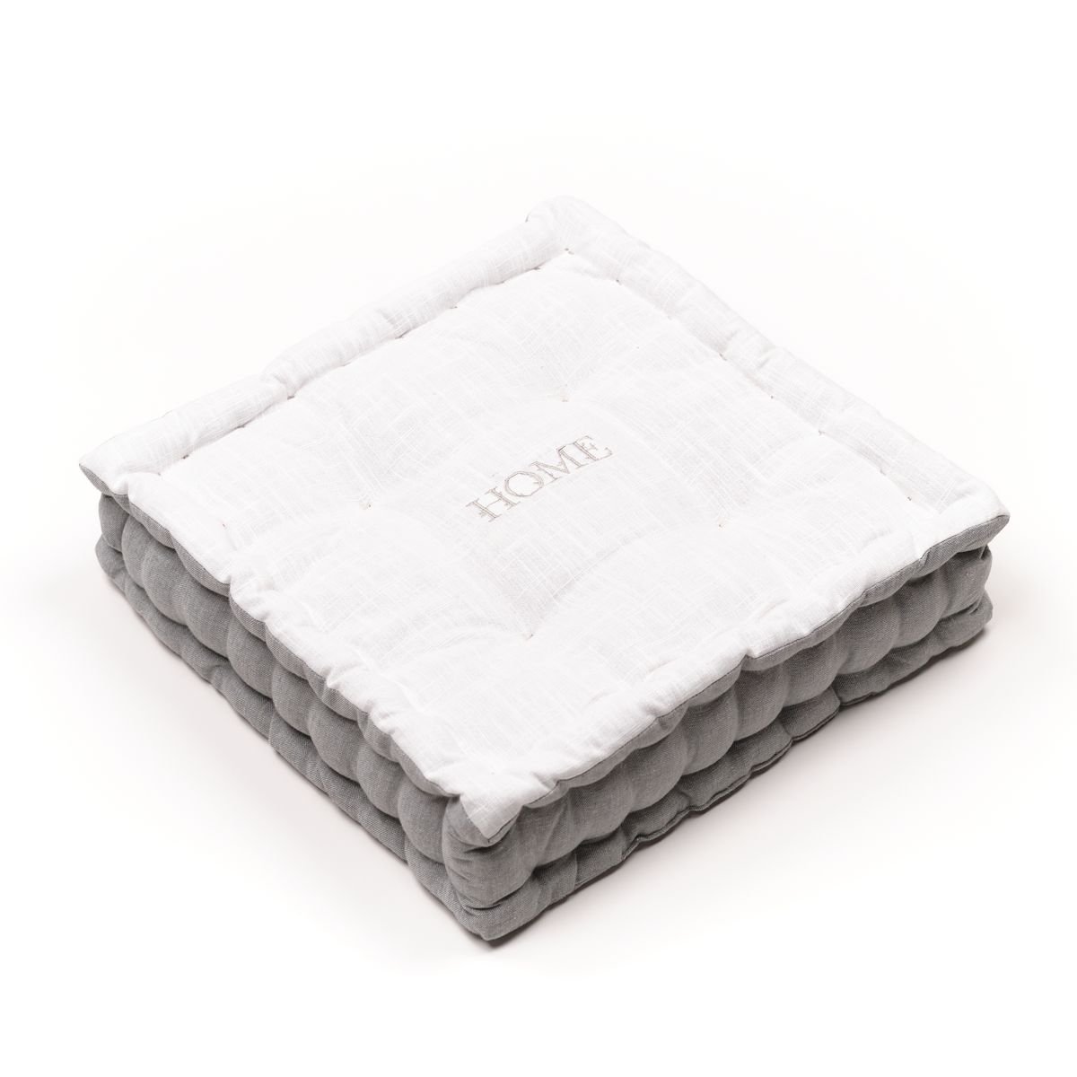 Coussin de sol avec broderies coton uni CHARME gris, FACTORY